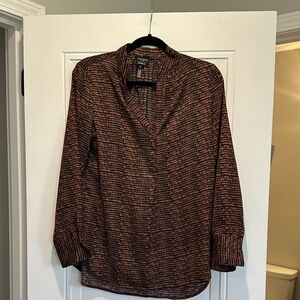David Lerner Evereve Rust and Black Printed Long-Sleeve Blouse